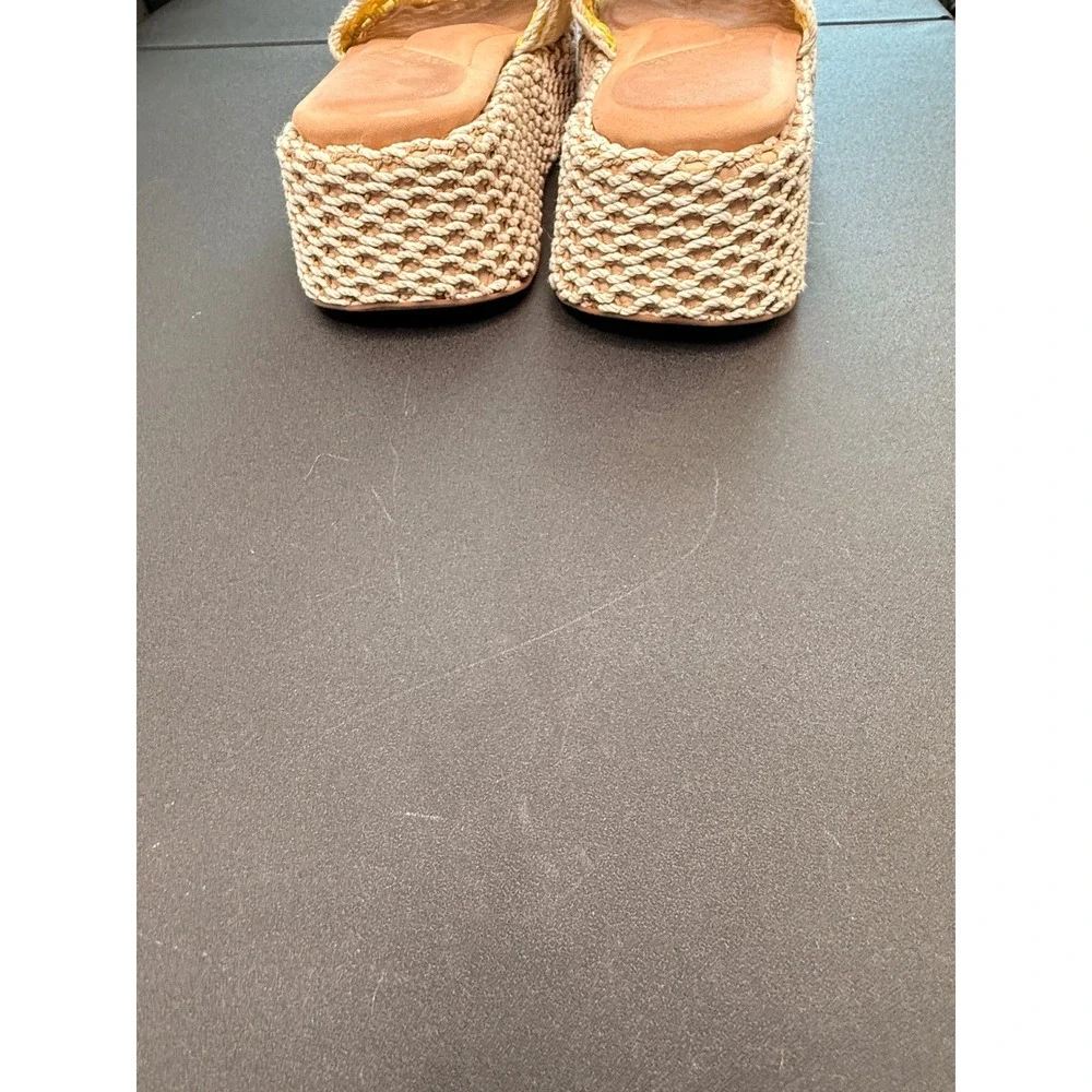 Rag & Bone Logan Crochet Platform Slide Sandal Yellow White Vacation Beach 9.5
